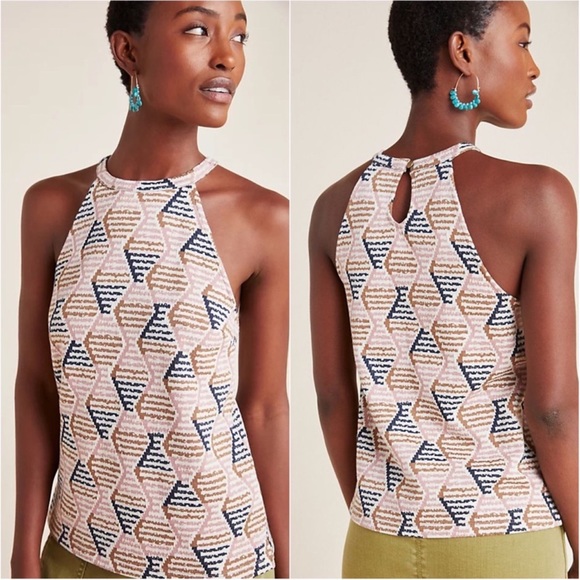 Anthropologie Structured Halter Top Geometric Size Small - Picture 1 of 11